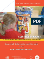 Special Education Needs in The Pre School Sector Executive Summary