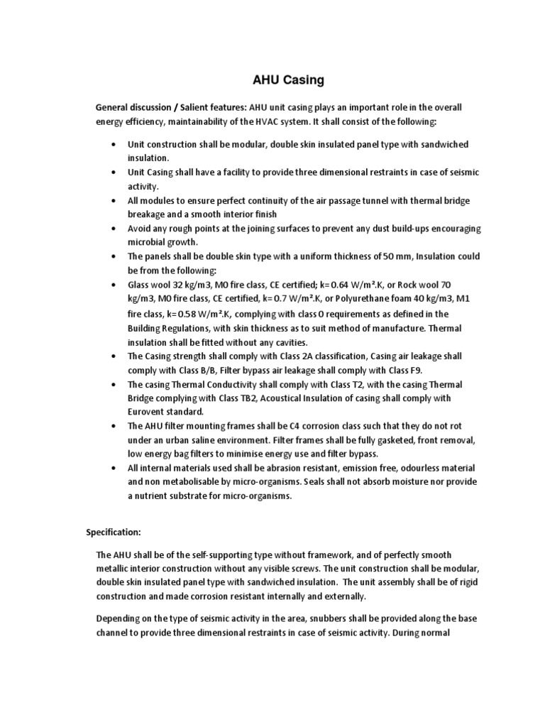 AHU Casing | PDF | Thermal Insulation | Framing (Construction)