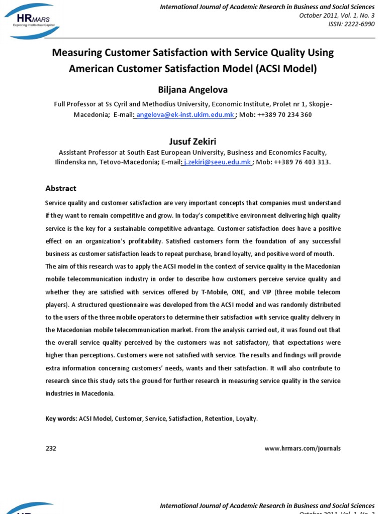 American Customer Satisfaction Model (ACSI Model) | PDF | Customer ...
