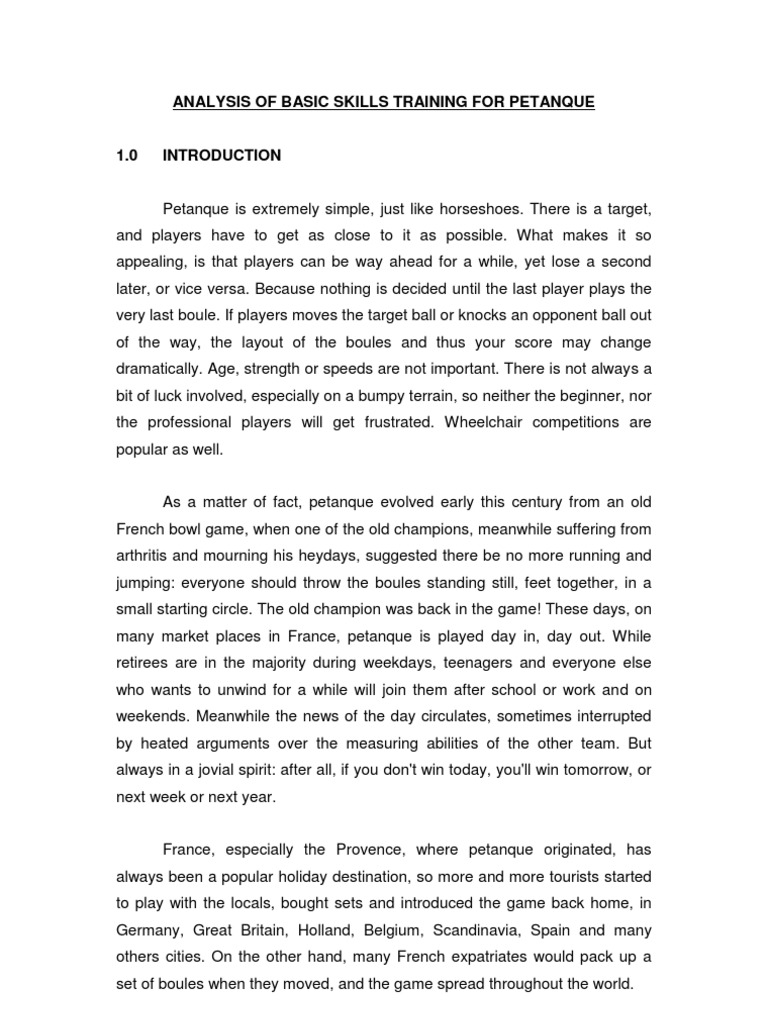 Analysis Of Basic Skills Training For Petanque Leisure Ball Games