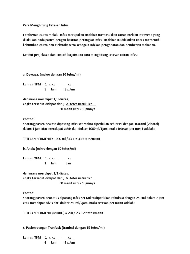 Cara Menghitung Tetesan Infus