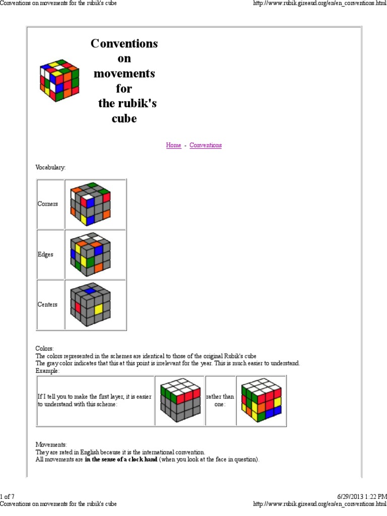 Conventions on Movements for the Rubik's Cube | Mathematics | Nature