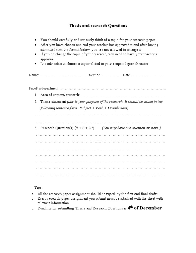 Thesis and Research Questions | PDF