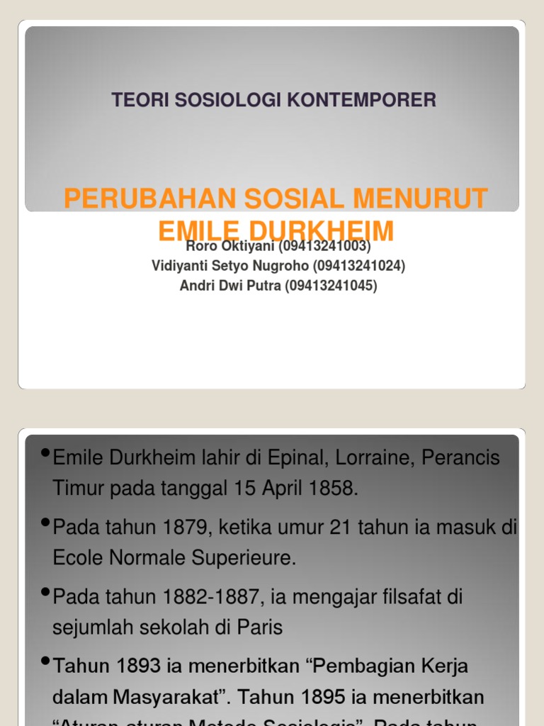 Teori Perubahan Sosial Menurut Emile Durkheim Tulisan