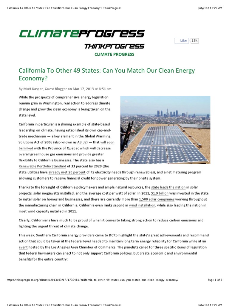 California's Clean Energy Leadership | PDF | Energy And The Environment ...
