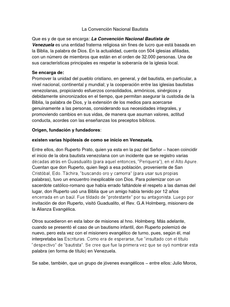 La historia y evolución de la Convención Nacional Bautista de Venezuela