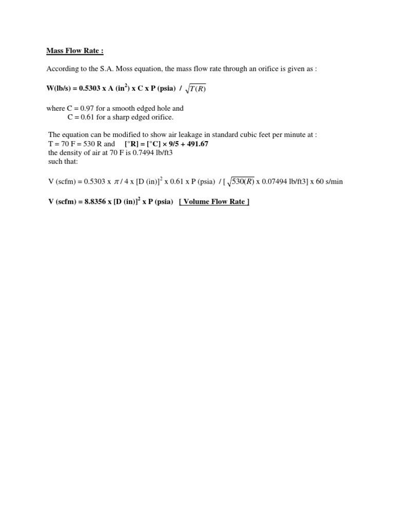 Mass Flow Rate Through Orifices | PDF