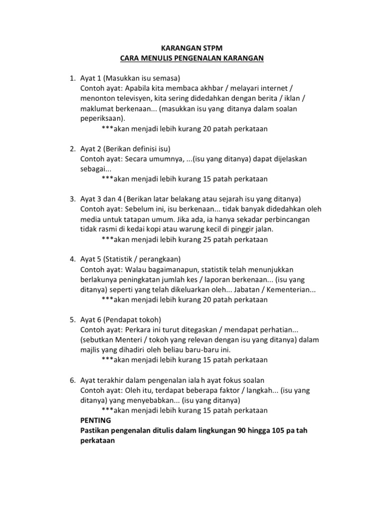 Cara Menulis Karangan Stpm