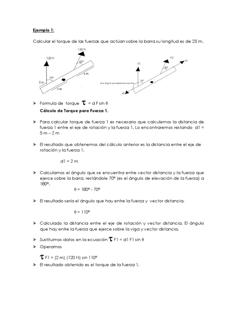 Ejemplos de Cálculo de Torque | PDF | Rotación | Fuerza