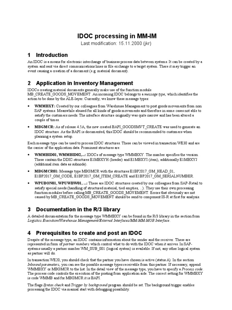 IDOC Processing in SAP MM-IM | PDF | Debugging | Business Process