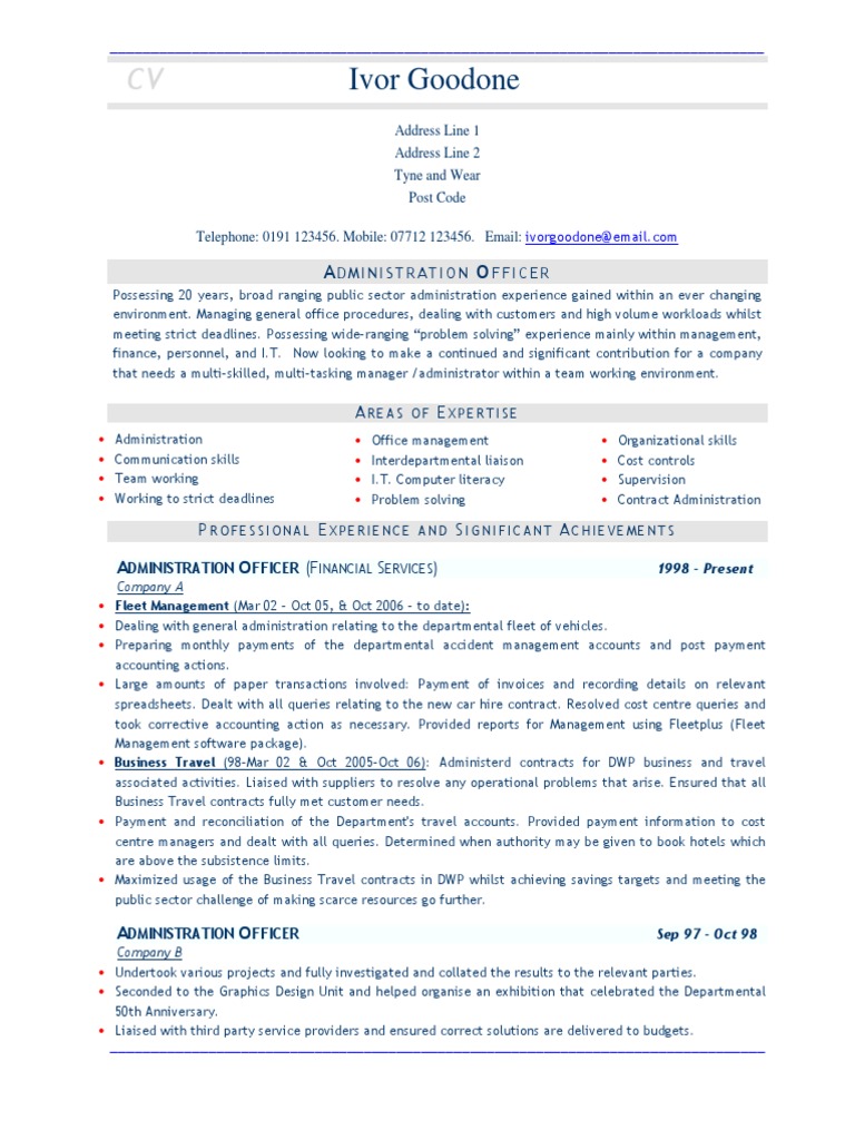 Admin Officer Universal (Universal CV Example) | PDF | Résumé | Business