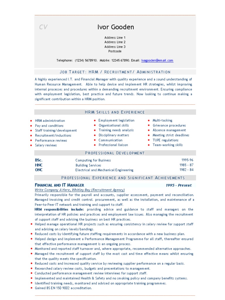 Administration Recruitment Universal (Universal CV Example) | PDF ...