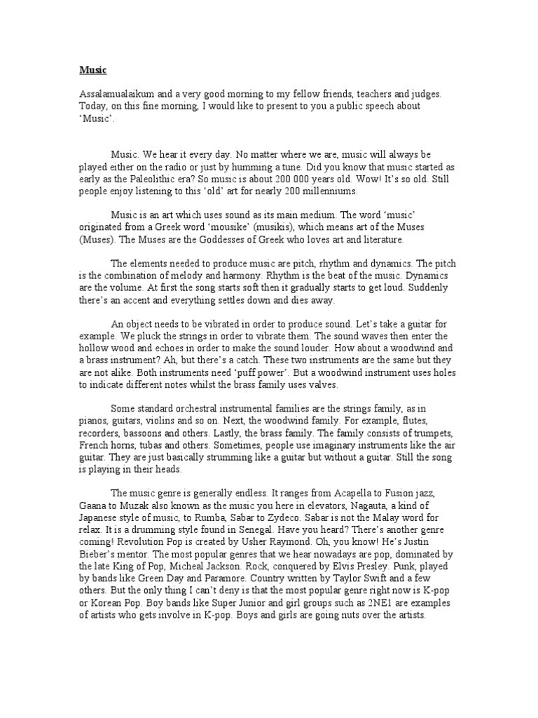 ️ Public speaking text about music. FREE Public Speaking Essay. 2019-02-26