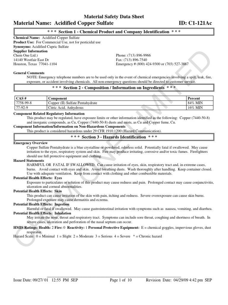 Acidified Copper Sulfate, SubcutaneousRat LD50 43 MG X KG PDF Dangerous Goods Magnesium