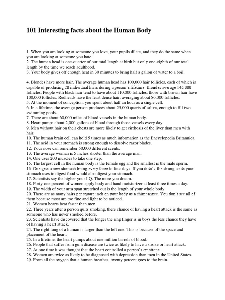 100 SCIENCE FACTS ABOUT HUMAN BODY PDF visual data 2