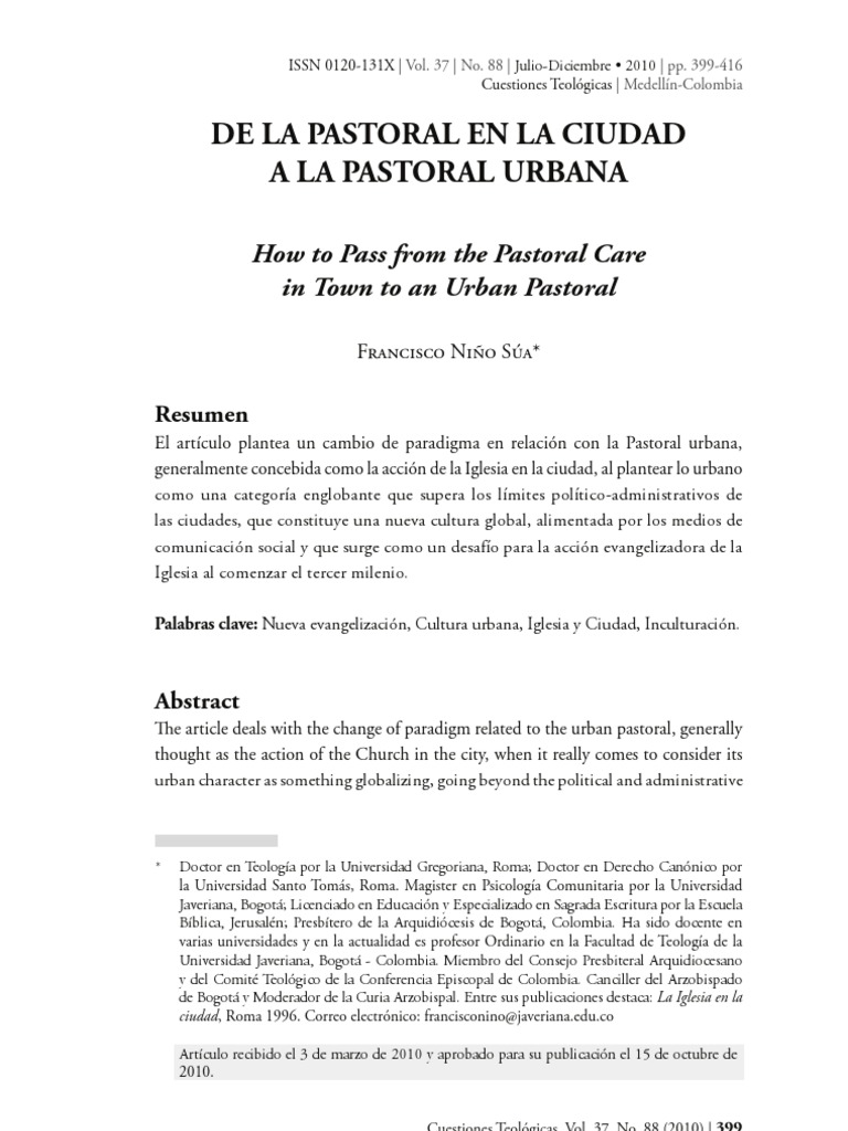 De La Pastoral en La Ciudad A La Pastoral Urbana | PDF | Población | Ciudad