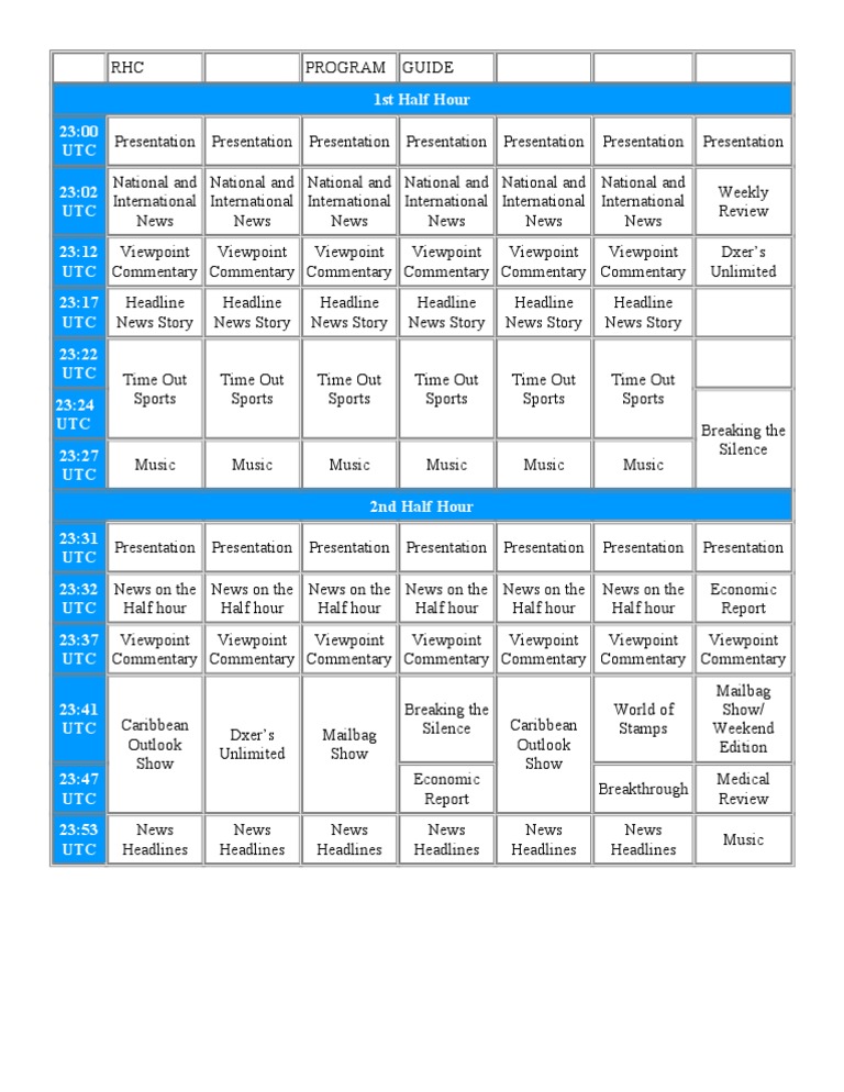 RHC Program Guide: Weekend Schedule | PDF | Television News | Television