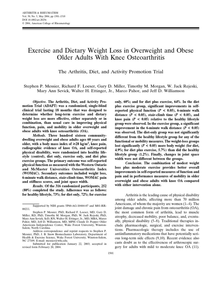 Exercise and Dietary Weight Loss in Overweight and Obese Older Adults