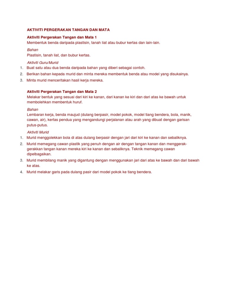 Aktiviti Pergerakan Tangan Dan Mata Pdf