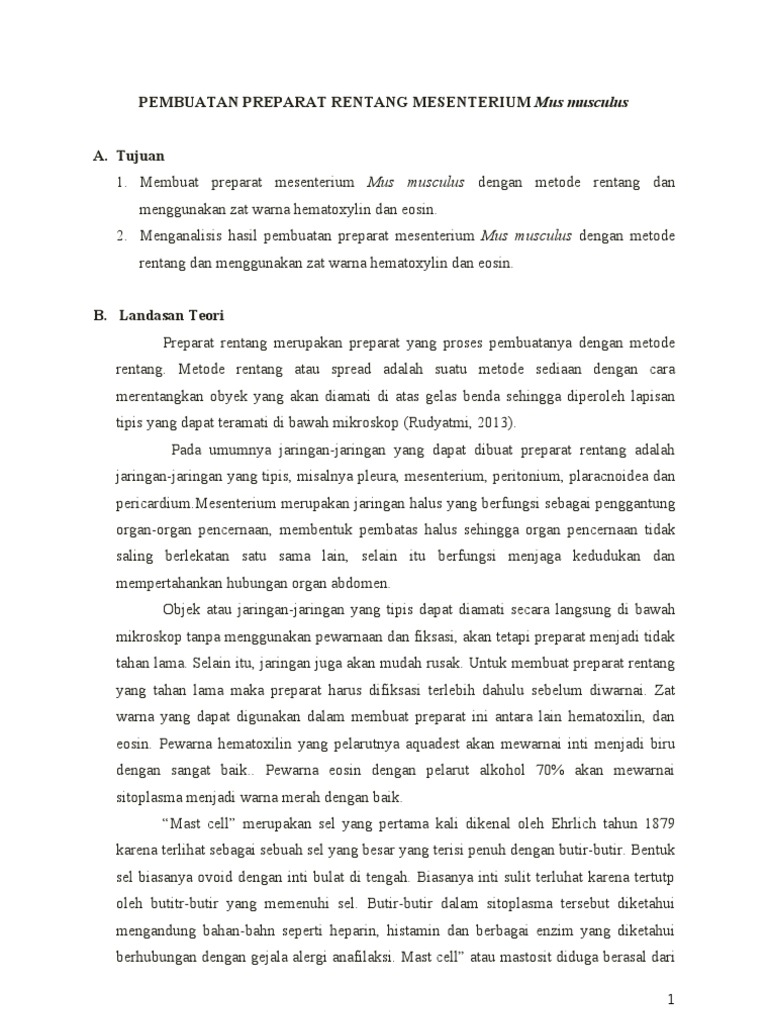 Prosedur Pembuatan Preparat Rentang Mesenterium Mus Musculus | PDF
