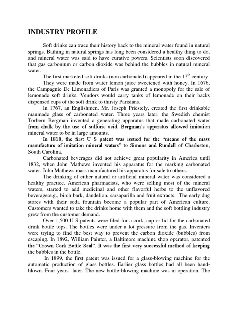 soft drinks Industry Profile Carbonated Water Soft Drink