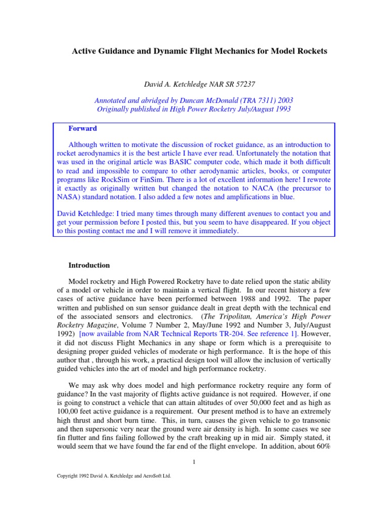 Active Guidance and Dynamic Flight Mechanics For Model Rockets | PDF ...