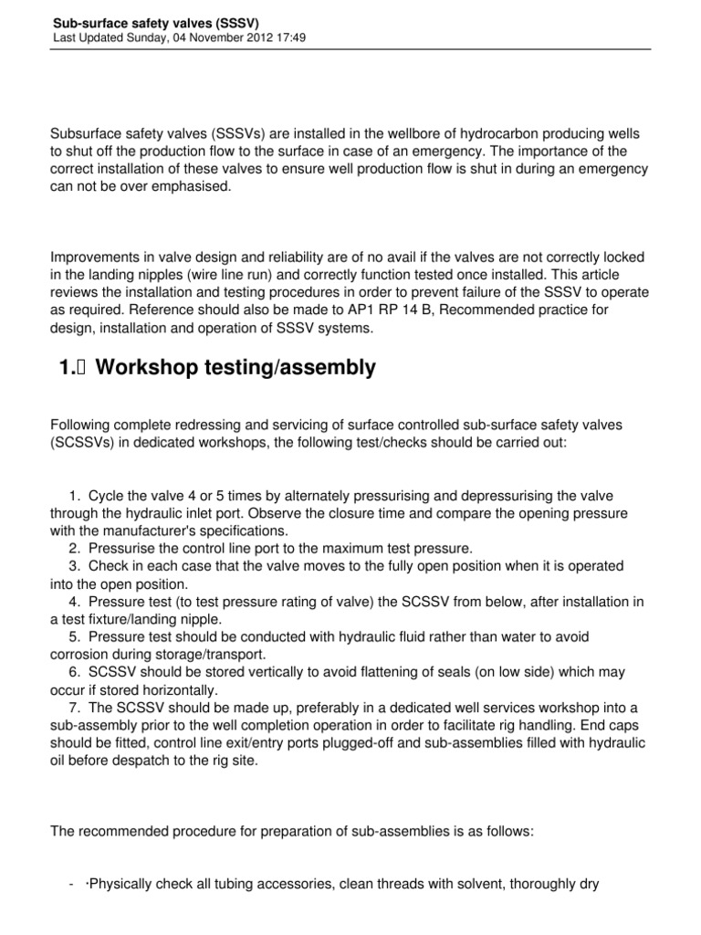 SSSV Installation and Testing Guide | PDF | Valve | Pipe (Fluid Conveyance)