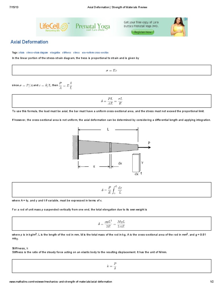 Axial Deformation - Strength of Materials Review | PDF