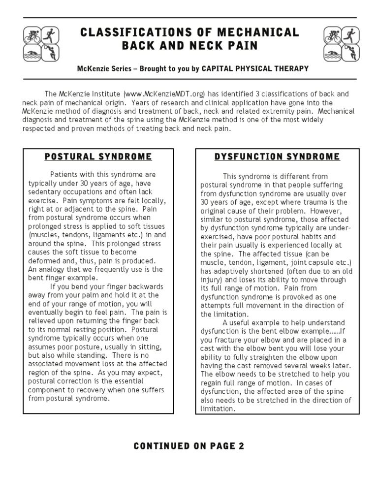 McKenzie Classifications of Neck Pain | PDF | Elbow | Pain