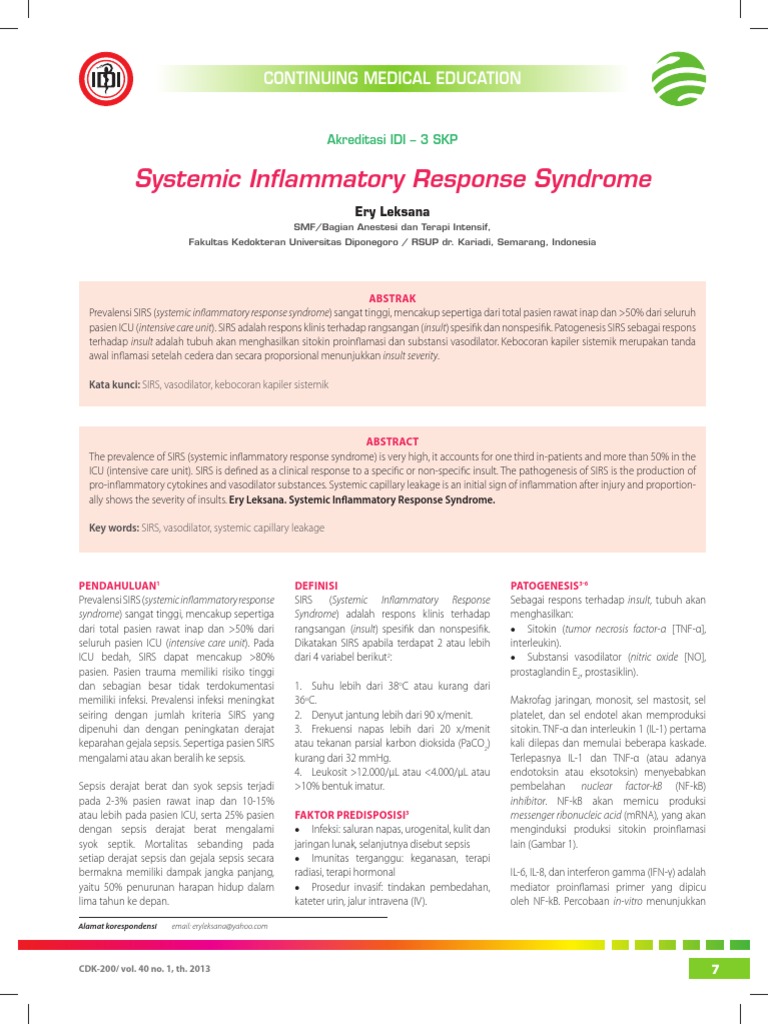 Systemic Inflammatory Response Syndrome | PDF