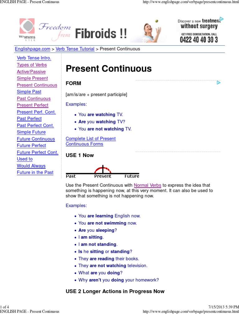 Present Continuous | PDF | Language Arts & Discipline | Wellness
