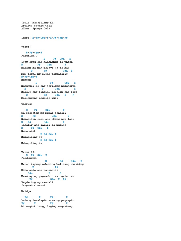 Makapiling Ka Chords By Sponge Cola Pdf
