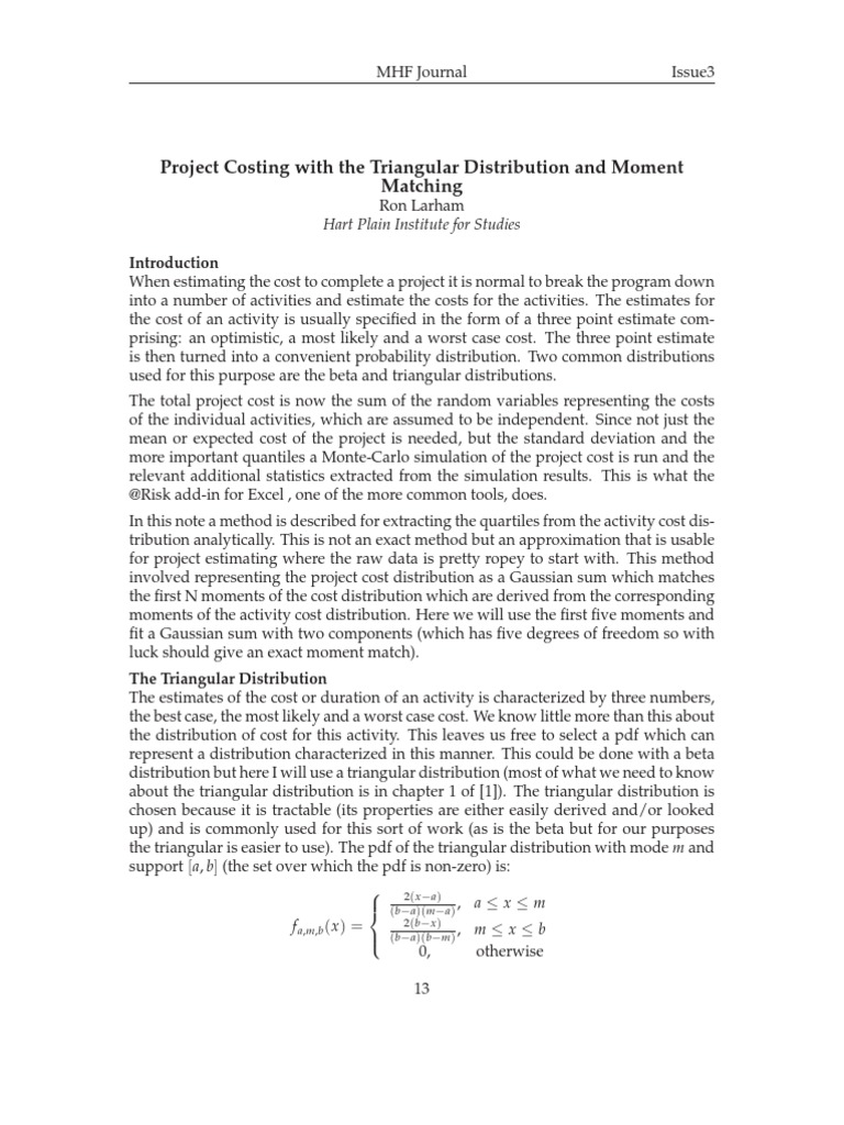 Project Costing With The Triangular Distribution and Moment Matching ...