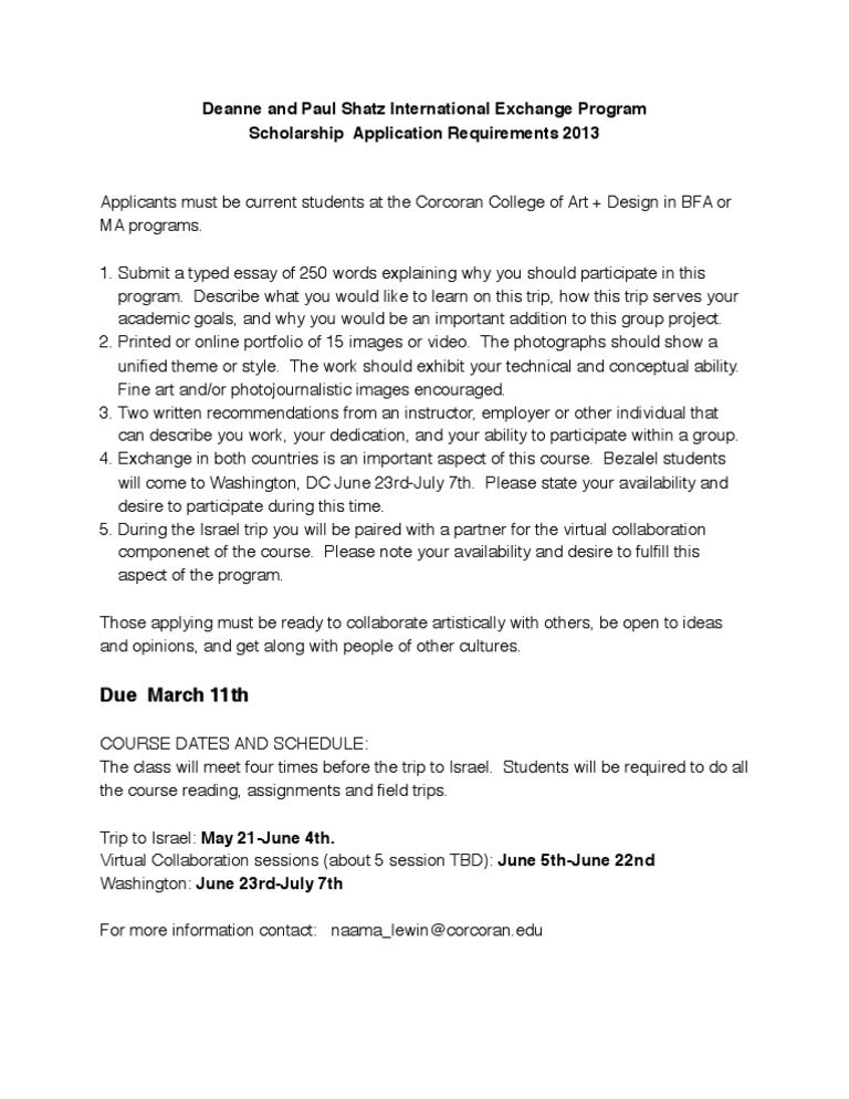 2013 Shatz Exchange Program Application | PDF