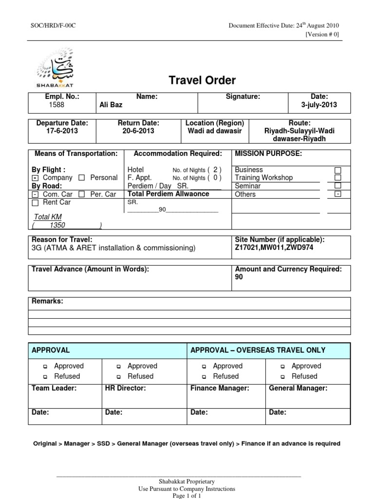 Travel Order for Ali Baz | PDF
