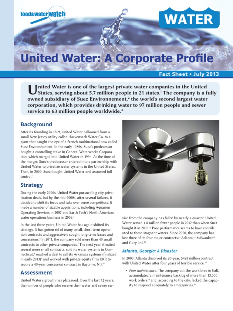United Water a Corporate Profile Sewage Treatment Sanitary Sewer
