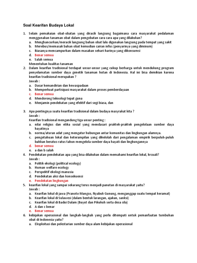 Soal Kearifan Budaya Lokal