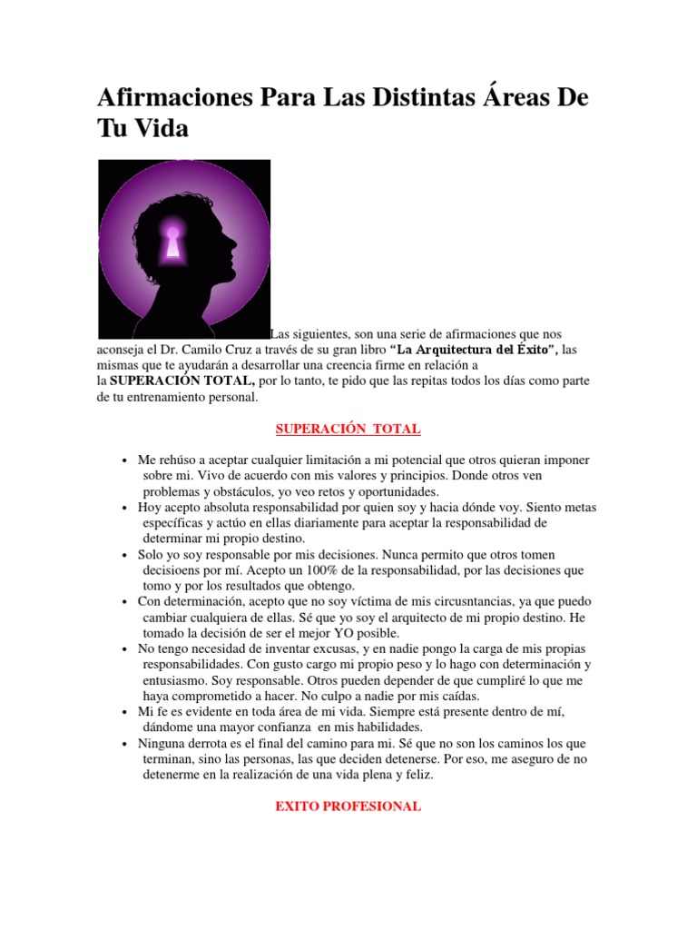 Afirmaciones para Las Distintas Áreas de Tu Vida | PDF | Ejercicio ...