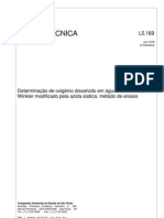 L5169 - Determinação de oxigênio dissolvido em águas  –  Método de Winkler modificado pela ázida sódica