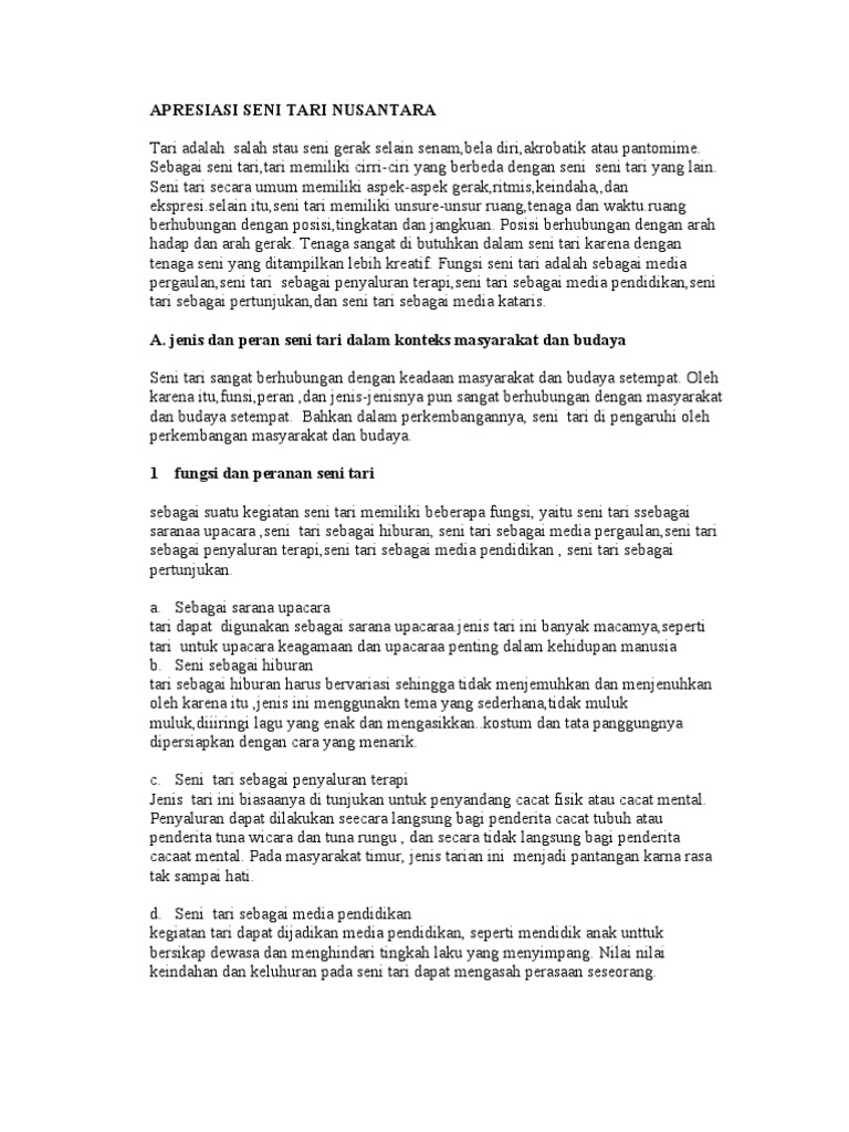 Fungsi Dan Peranan Seni Tari