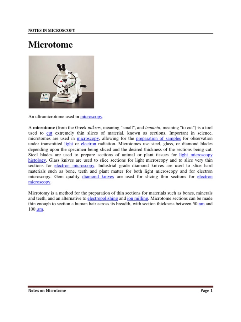Notes On Microtome | PDF | Tools | Equipment
