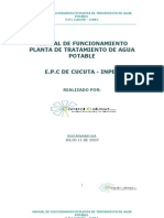 Manual de Funcionamiento Planta de Tratamiento de Agua Potable Cucuta