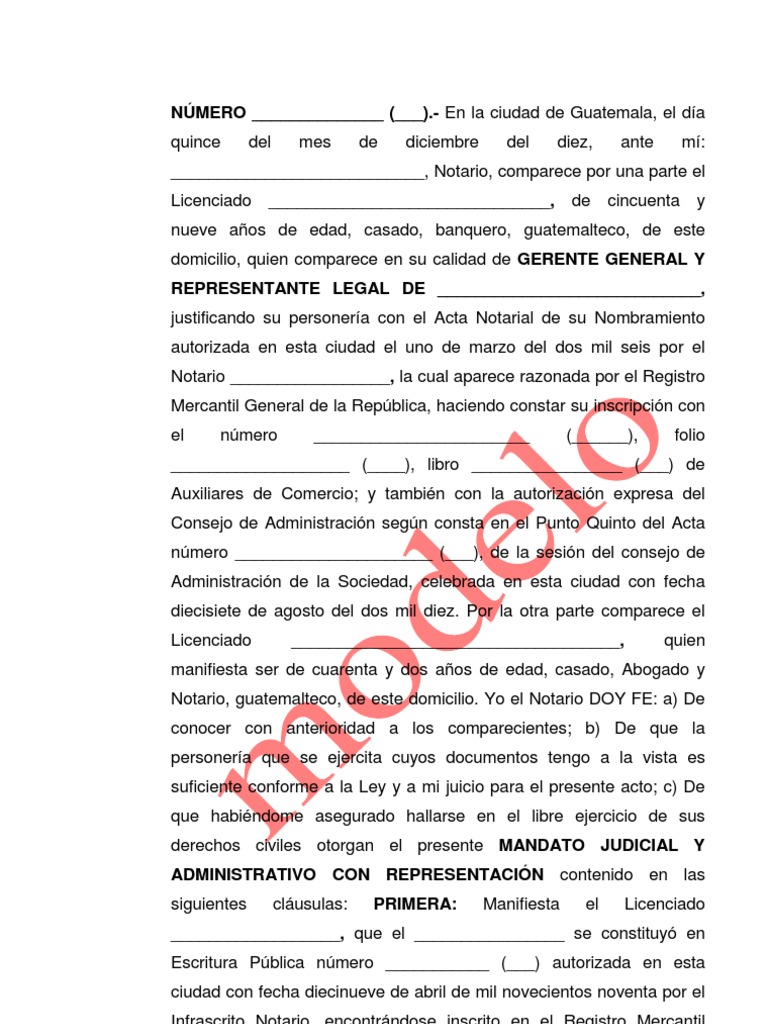 Mandato Judicial Con Representacion General Y Especial Justicia
