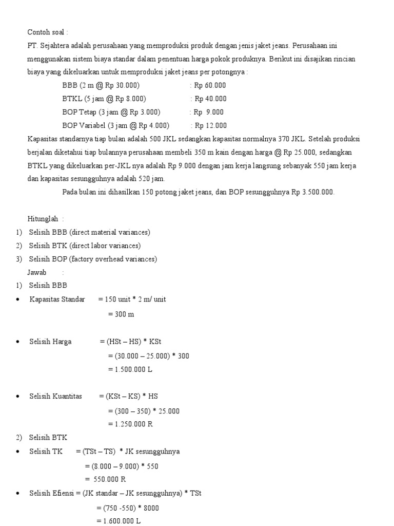 Contoh Soal Biaya Marjinal