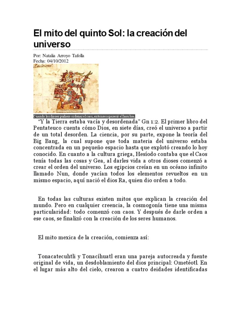 El Mito Del Quinto Sol Deidades Politeísmo