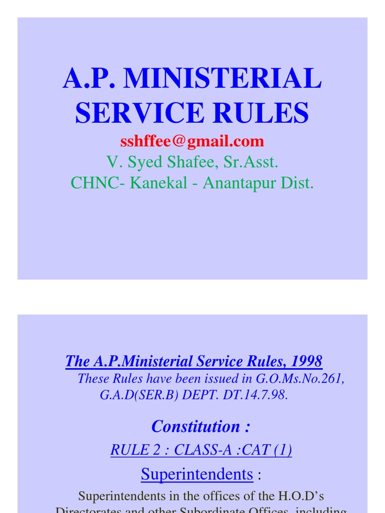 AP Ministerial Service Rules 1998 With Table Under Rule 4 PDF