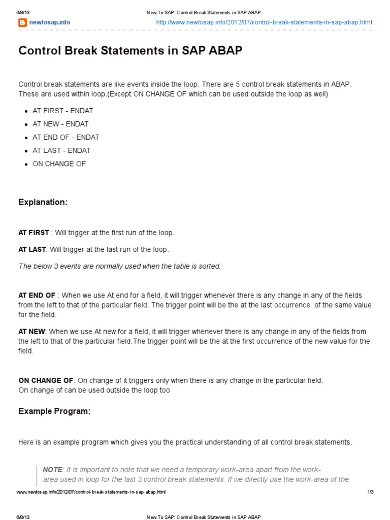 New To SAP - Control Break Statements in SAP ABAP | PDF | Control Flow ...
