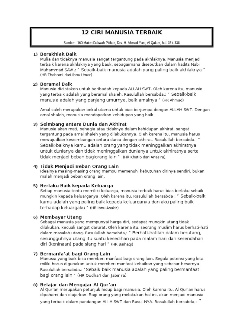 12 Ciri Manusia Terbaik Pdf