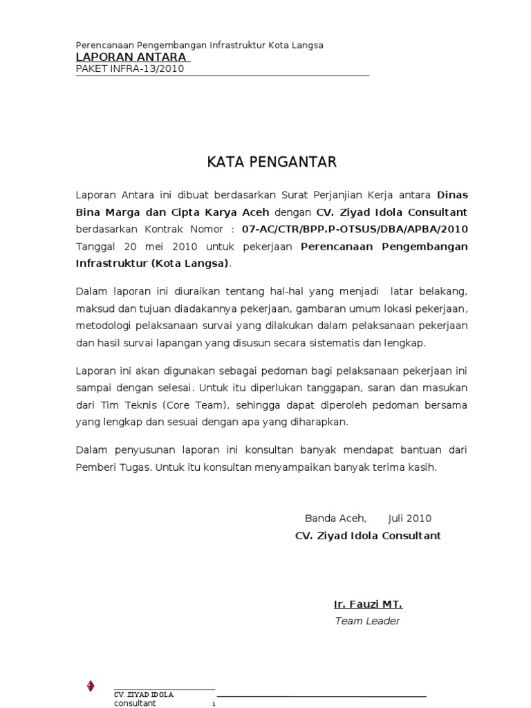 Laporan Antara Kata Pengantar, Daftar Isi
