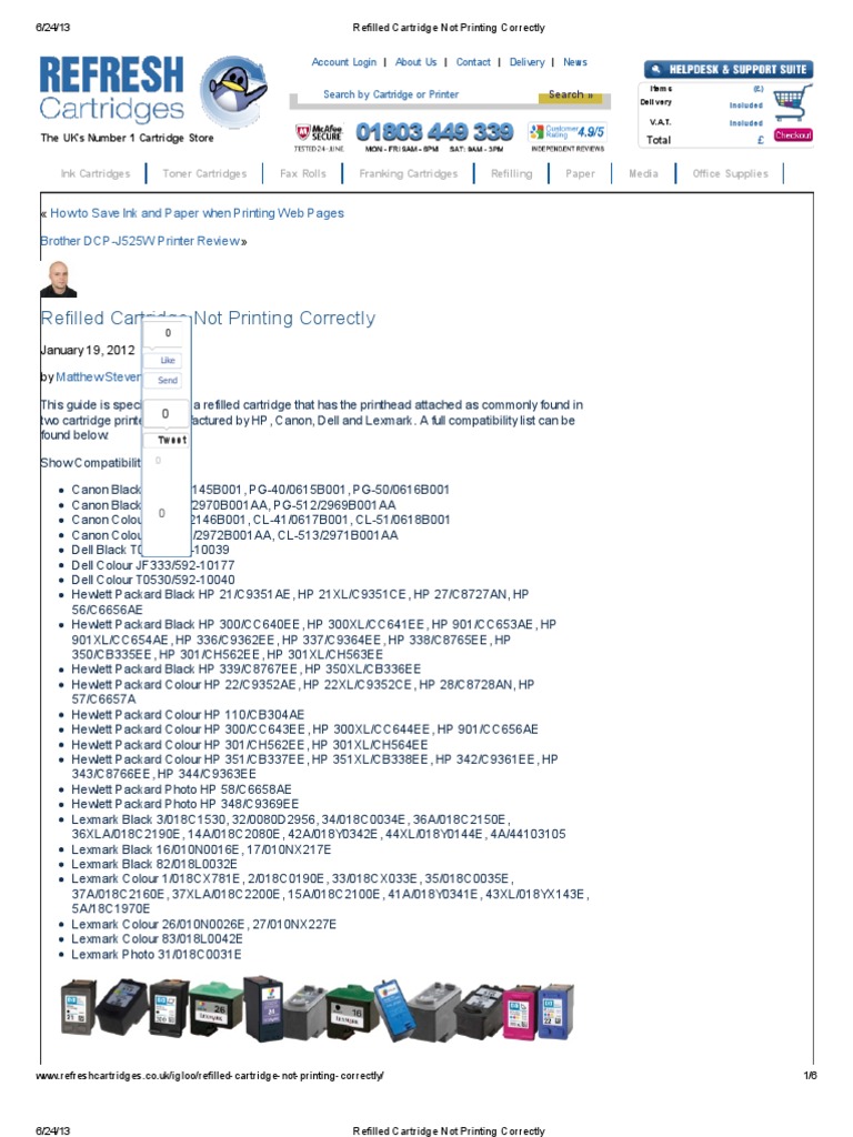 Refilled Cartridge Not Printing Correctly PDF Hewlett Packard